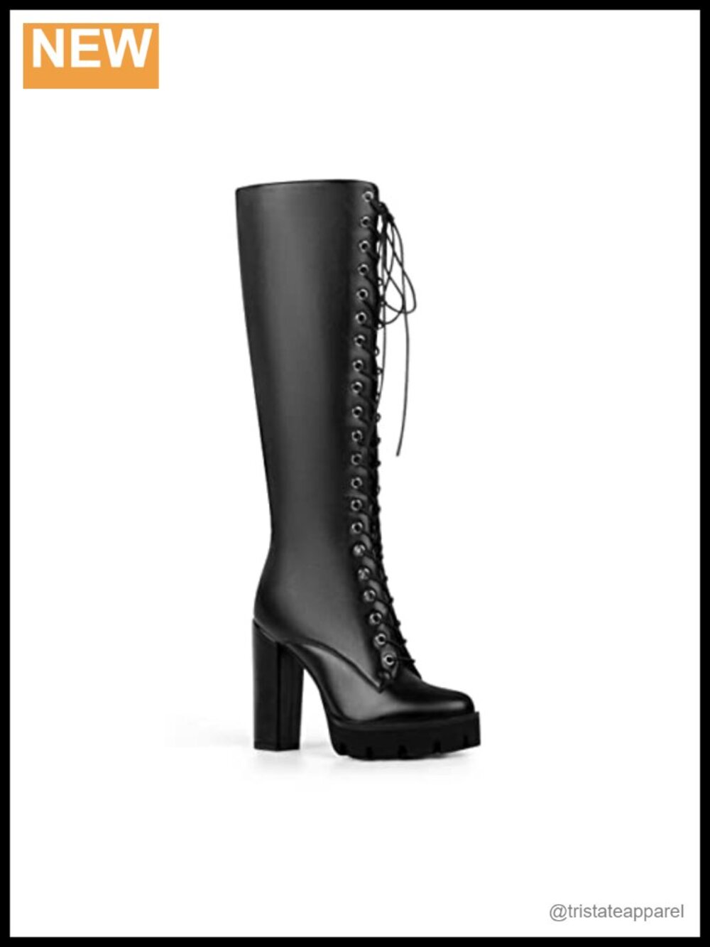 Lace Up Knee High Platform Boots Chunky Heel Lug Sole